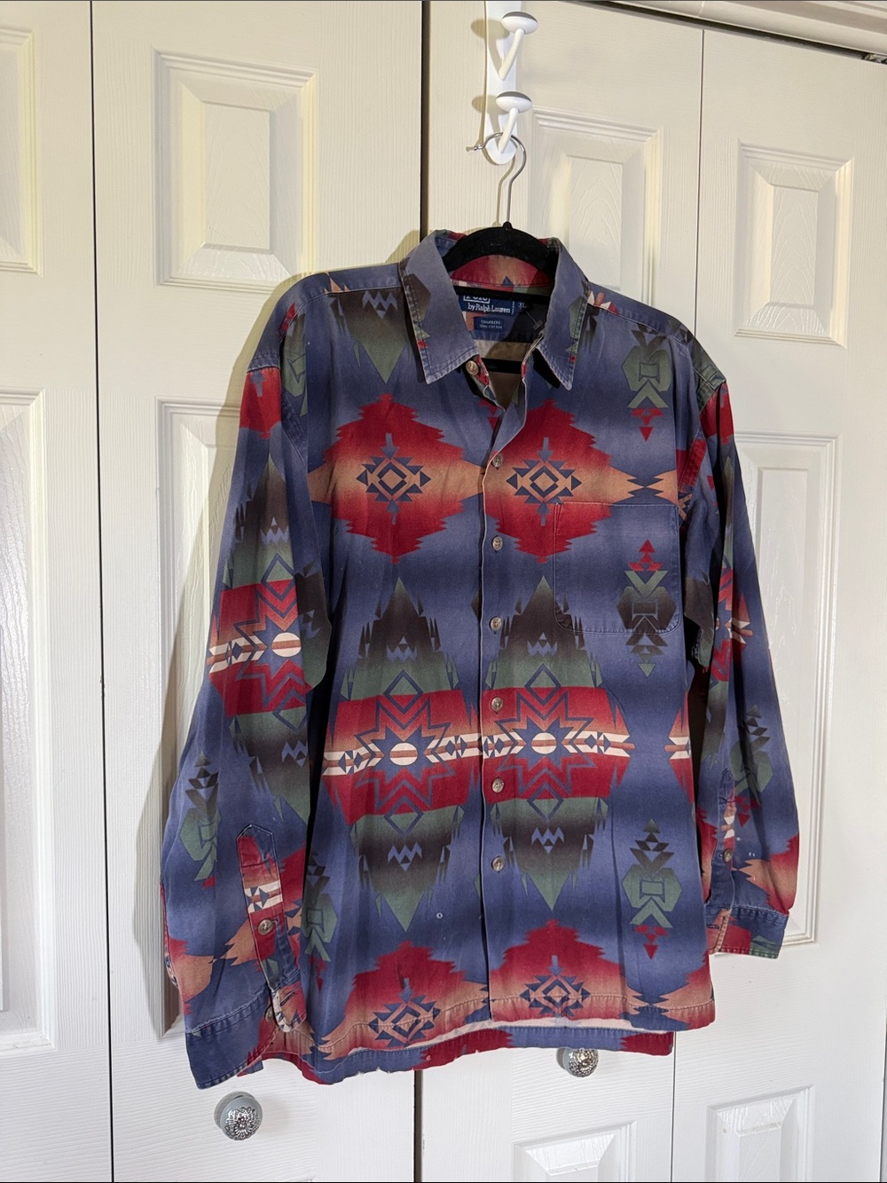 Polo by Ralphe Lauren Multicolor Aztec-Print Shirt Jacket in Blue, Red & Green